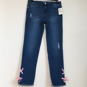 EPIC Threads Junior Mid Rise Denim Blue Distressed Stretch Skinny Jeans